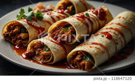 pork rolls with sauce 118647120