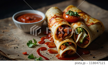 grilled sausage with bacon 118647121