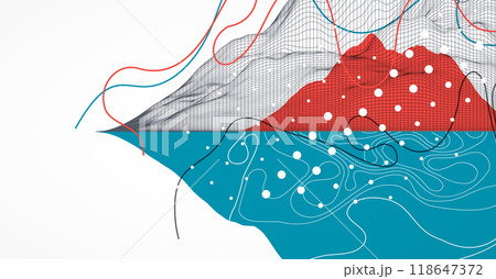 Abstract wireframe mountain background. Modern science or technology art elements. Surface illustration. Hand drawn vector. 118647372