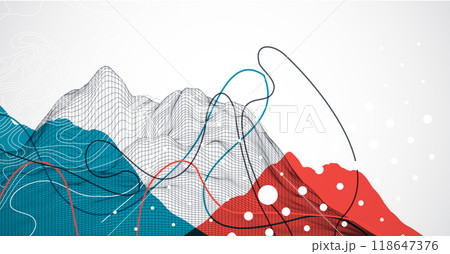 Abstract wireframe mountain background. Modern science or technology art elements. Surface illustration. Hand drawn vector. Abstract wireframe mountain background. Modern science or technology art elements. Surface illustration. Hand drawn vector. 118647376