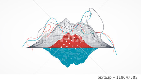 Abstract wireframe mountain background. Modern science or technology art elements. Surface illustration. Hand drawn vector. Abstract wireframe mountain background. Modern science or technology art elements. Surface illustration. Hand drawn vector. 118647385