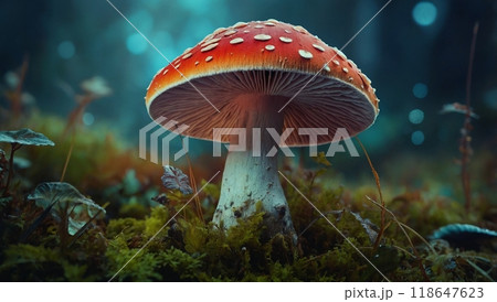 beautiful fly agaric mushroom in a clearing beautiful fly agaric mushroom in a clearing 118647623