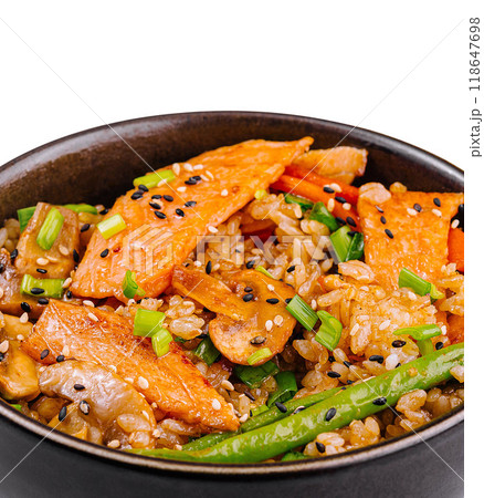 Savory teriyaki chicken bowl with vegetables and rice Savory teriyaki chicken bowl with vegetables and rice 118647698