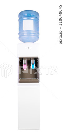 Modern water cooler dispensing cold and hot water Modern water cooler dispensing cold and hot water 118648645