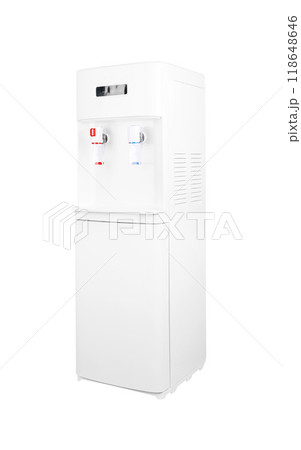 Modern water cooler dispenser standing on white background 118648646