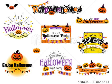 楽しいハロウィン　ラベル バナー ロゴ フレーム 文字デザイン アイコン イラスト 見出しデザイン  118648653