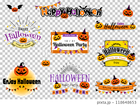 楽しいハロウィン　ラベル バナー ロゴ フレーム 文字デザイン アイコン イラスト 見出しデザイン  118648653