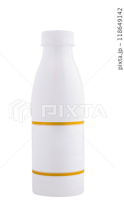 White plastic bottle with blank label for your design 118649142