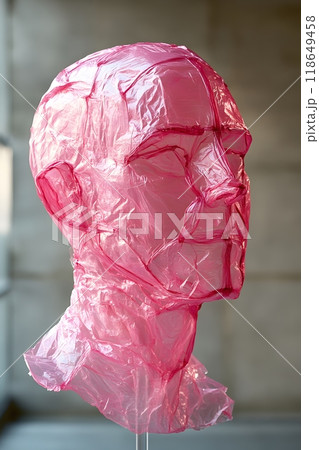 Bust, contemporary art, cellophane bag head, sustainability, ecology, microplastic 118649458