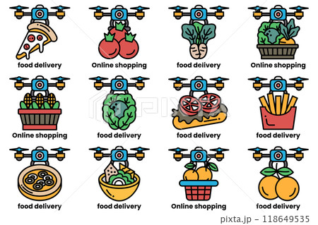 A set of food delivery and online shopping icons A set of food delivery and online shopping icons 118649535
