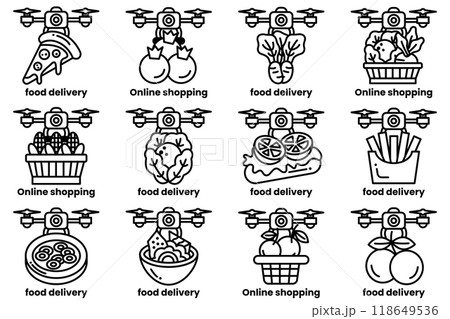 A set of food delivery and online shopping icons A set of food delivery and online shopping icons 118649536