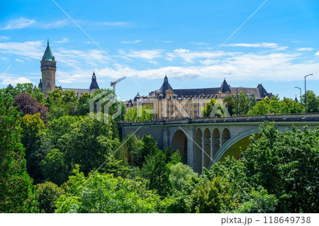 Cityscape image of Notre-Dame Cathedral and Adolphe Bridge in Luxembourg City, Luxembourg 118649738