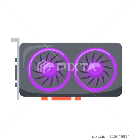 Graphic video card in flat design. Computer hardware component for gaming. Vector illustration isolated. 118649894