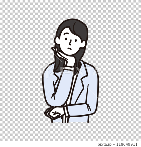 腕を組んで考える女性の会社員のイラスト素材 腕を組んで考える女性の会社員のイラスト素材 118649911