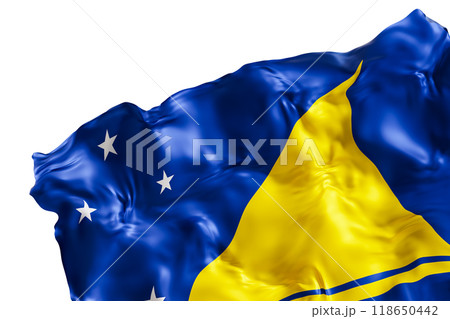 Realistic flag of Tokelau with folds, isolated on white background. Footer, corner design element. Cut out. Perfect for patriotic themes or national event promotions. 3D render. 118650442