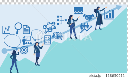 Illustration of a businesswoman heading straight for the future Illustration of a businesswoman heading straight for the future 118650911