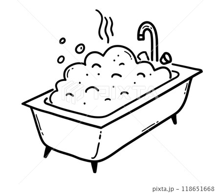 Line art vector illustration of bathtub 118651668