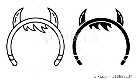Linear icon. Halloween headband with horns, head decoration for masquerade. Simple black and white vector isolated on white background Linear icon. Halloween headband with horns, head decoration for masquerade. Simple black and white vector isolated on white background 118652134