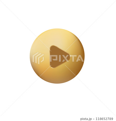 Golden play 3D button. Gold square play. 118652789