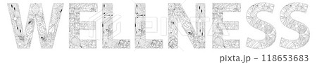 RAMADAN word for coloring. Hand drawn lettering. Vector text. 118653683