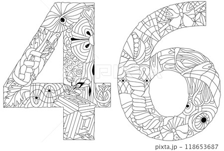 46 number vintage font for coloring. Engraving...のイラスト素材 [118653687 ...