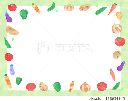 カラフルな手書き風野菜のグリーンなフレーム 118654146