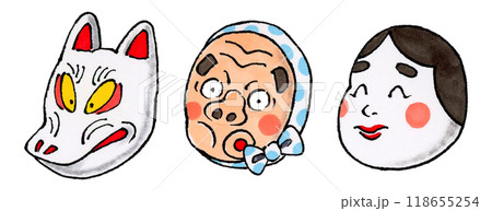 お面(狐、ひょっとこ、おかめ) 118655254