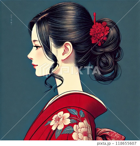 和風 掛け軸 女性の横顔 和風 掛け軸 女性の横顔