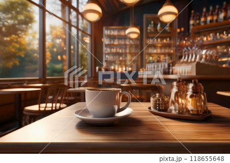 カフェのテーブルに置かれたコーヒー 118655648