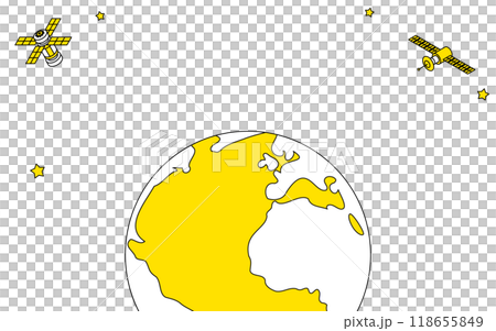 地球と人工衛星のかわいいシンプルな線画イラスト 118655849