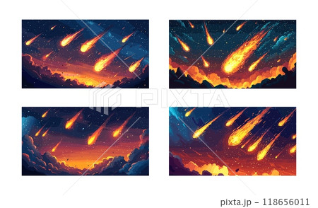 Cartoon meteor shower. Falling burning...のイラスト素材 [118656011] - PIXTA