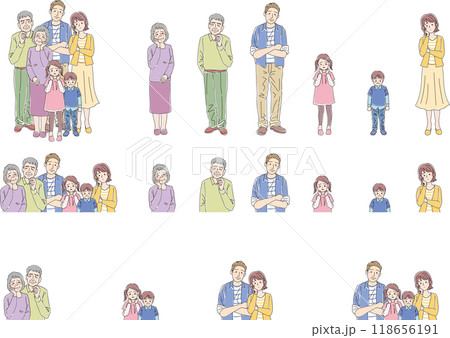 3世代6人家族_困った顔_セット 118656191
