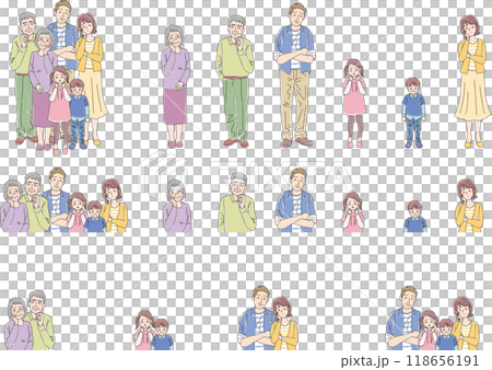 3世代6人家族_困った顔_セット 118656191