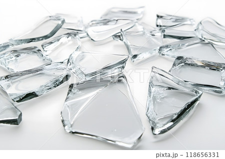 Broken glass texture on white background. Generative AI. 118656331