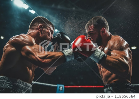 Two man boxers fighting in a boxing ring. 118656364