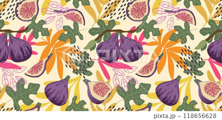 Tropical fig print in Hawaiian style Tropical fig print in Hawaiian style 118656628