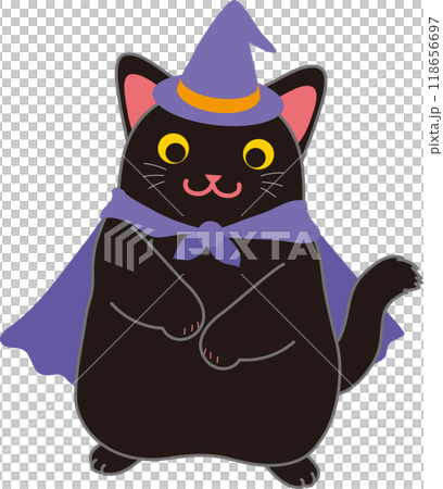 Halloween_Black cat dancing in Halloween costume_Hands on stomach Halloween_Black cat dancing in Halloween costume_Hands on stomach 118656697