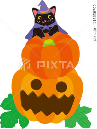 ハロウイーン_黒猫とカボチャ_南瓜二段重ね抱っこ黒猫 118656700