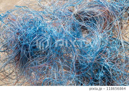 Bright blue nylon string, Astracheri, Corfu, Greece Bright blue nylon string, Astracheri, Corfu, Greece 118656864