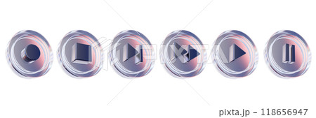 Video player button set, 3D glasses music play web sign, transparent circle rec, stop pause icon. Video player button set, 3D glasses music play web sign, transparent circle rec, stop pause icon. 118656947