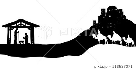 Christmas Nativity Scene Bethlehem Manger Wise Men 118657071