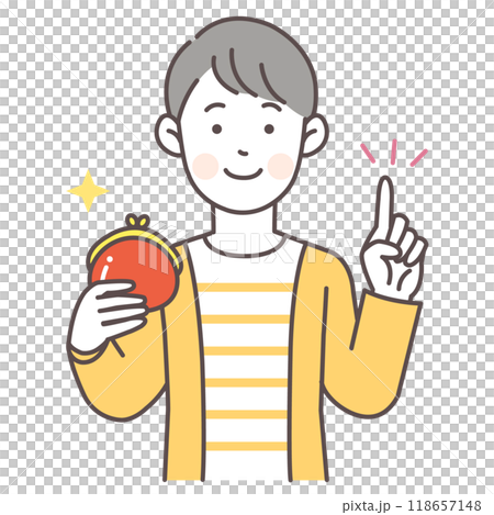 Upper body illustration of a man holding a wallet 118657148