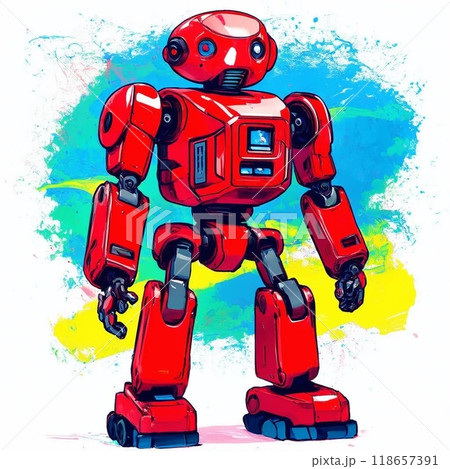 ロボットキャラクター。水彩画と絵の具を施したスタイリッシュなロボット。自由に加工などお使い下さい。 118657391