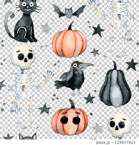 watercolor seamless pattern for Halloween. cute print for kids 118657621