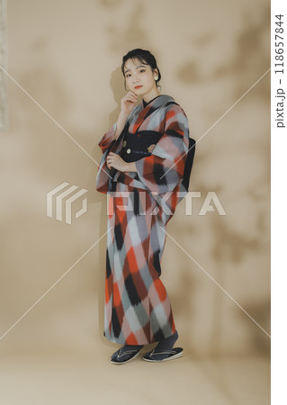 着物の女性　幾何学柄の明仙 118657844