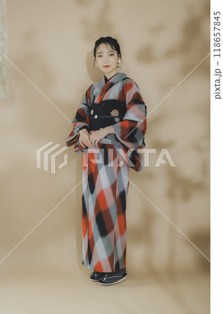 着物の女性　幾何学柄の明仙 118657845