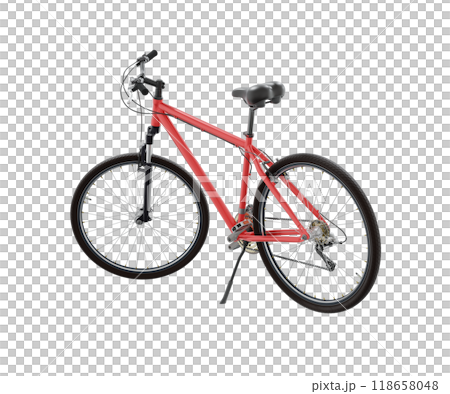 Red bicycle standing on kickstand, side back view isolated on white background, 3D illustration Red bicycle standing on kickstand, side back view isolated on white background, 3D illustration 118658048