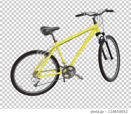 Yellow bicycle standing on kickstand, side view isolated on white background, 3D illustration 118658052