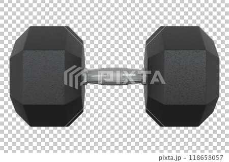 Blank Hex Dumbbell, weightlifting gym equipment side view 118658057