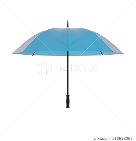 Open blue umbrella with black handle, isolated on white background Open blue umbrella with black handle, isolated on white background 118658065